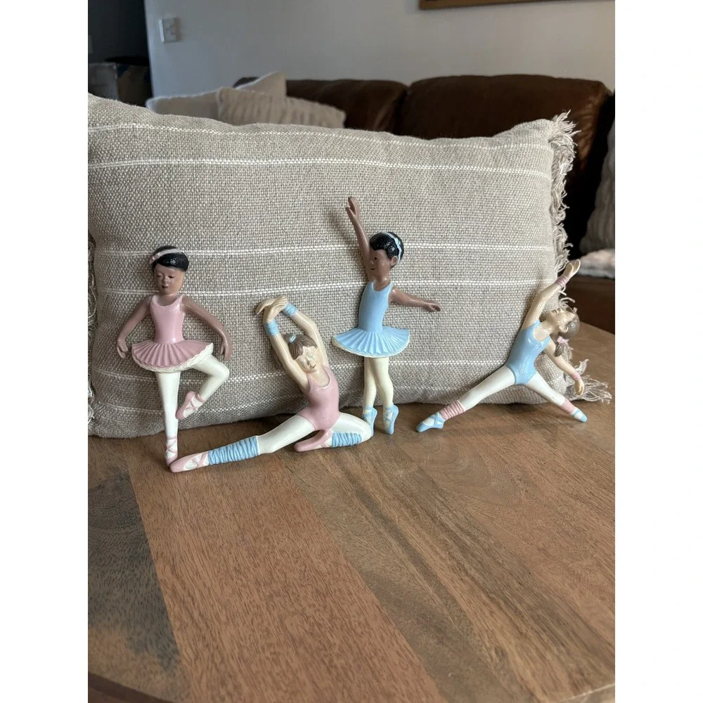 Vintage Burwood Ballerina Wall Plaques Set of 4 Pink Blue Nursery Decor 1990s